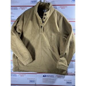 J Crew Sweater Camel Brown Quarter Button Fleece Long Sleeve Pullover XL 1/4